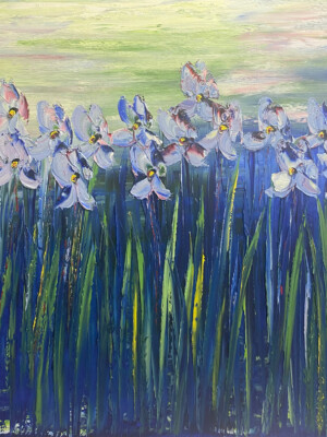 JP6606 - 40x40 inches - 100x100 cm peinture iris bleu violet - Figuratif - contemporain JalinePol, Artiste peintre à Lyon -