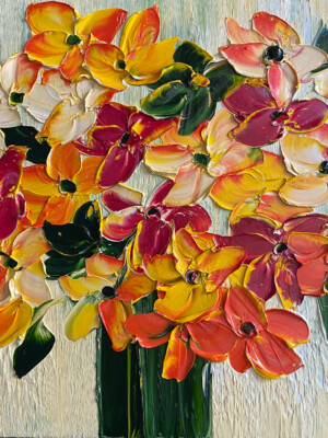 JP6637 - 16x16 inches - 40x40 cm peinture bouquet de fleurs coloré - Figuratif - contemporain JalinePol, Artiste peintre à Lyon -