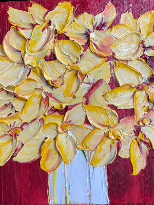 JP6641 - 2x12 inches - 30x30 cm peinture bouquet de fleurs coloré - Figuratif - contemporain JalinePol, Artiste peintre à Lyon -