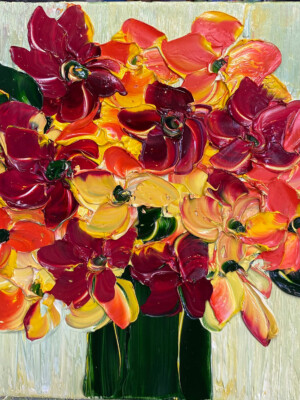 JP6642 - 12x12 inches - 30x30 cm peinture bouquet de fleurs coloré - Figuratif - contemporain JalinePol, Artiste peintre à Lyon -