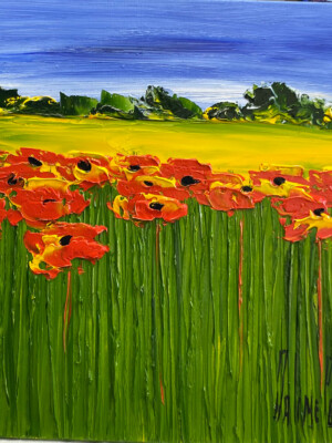 JP6647 - 16x16 inches - 40x40 cm coquelicots dans un champs - Figuratif - contemporain JalinePol, Artiste peintre à Lyon -
