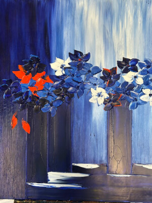 JP6670 - 40x40 inches - 100x100 cm peinture bouquet de fleurs - Figuratif - contemporain JalinePol, Artiste peintre à Lyon -