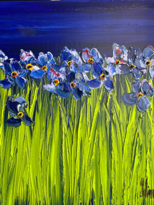JP6671 - 32x32 inches - 80x80 cm peinture iris violet de nuit - Figuratif - contemporain JalinePol, Artiste peintre à Lyon -