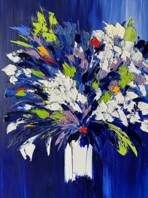 JP6672 - 39x32 inches - 100x81 cm peinture bouquet de fleurs - Figuratif - contemporain JalinePol, Artiste peintre à Lyon -
