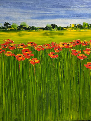 JP6681 - 100x81 cm - 40x40 inches peinture coquelicots rouge orangé - Figuratif - contemporain JalinePol, Artiste peintre à Lyon -