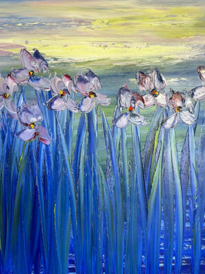 JP6691 - 39x32 inches - 100x81 cm peinture fleurs bleu violet - Figuratif - contemporain JalinePol, Artiste peintre à Lyon -