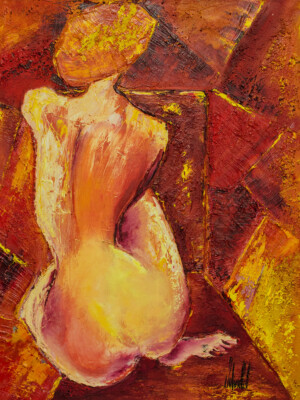 JP6835 - 46x32 inches - 116x89 cm peinture femme dos nue Figuratif - contemporain JalinePol, Artiste peintre à Lyon -