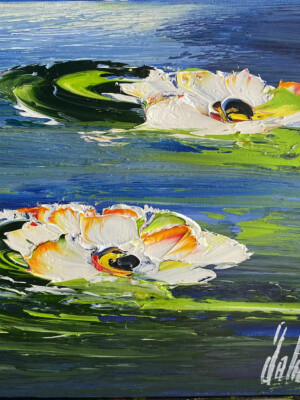 JP6864 - 12x12 inches - 30x30 cm peinture nénuphars - Figuratif - contemporain JalinePol, Artiste peintre à Lyon -