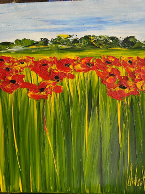 JP6959 - 20x20 inches - 50x50 cm peinture Fleurs coquelicots - figuratif contemporain - JalinePol, Artiste peintre à Lyon -