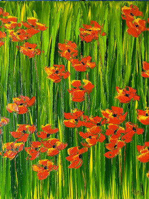 JP6977-40x40inches--100x100cm-- peinture Fleurs coquelicots - figuratif contemporain - JalinePol, Artiste peintre à Lyon -