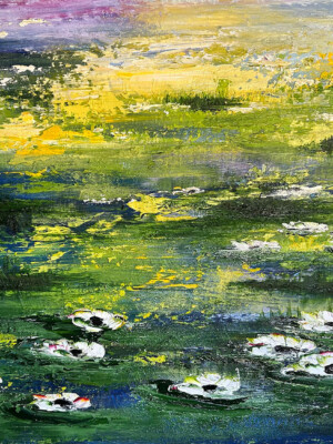 JPA1019 - 46x35 inches - 116x89 cm peinture nymphéas, Figuratif - contemporain JalinePol, Artiste peintre à Lyon