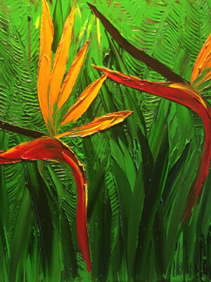 JPH045 - 27x22 inches - 65x54cm peinture végétal - Figuratif - contemporain JalinePol, Artiste peintre à Lyon - Sous les tropiques