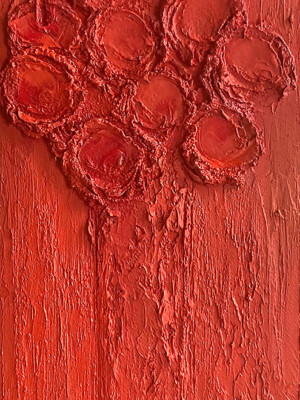 JP6111 - 36x12 inches - 90x30 cm peinture monochrome rouge JalinePol, Artiste peintre à Lyon - Miroitantes