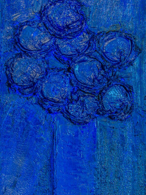 JP6113 - 36x12 inches - 90x30cm peinture monochrome bleu JalinePol, Artiste peintre à Lyon - Mystérieuses