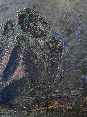 JP6146 - 32x32 inches - 80x80 cm peinture femme monochrome JalinePol, Artiste peintre à Lyon - Recueillement