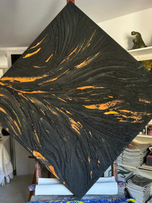 JP6692 - 40x40 inches - 100x100 cm peinture volcan hawai - monochrome JalinePol, Artiste peintre à Lyon - Feu des passions