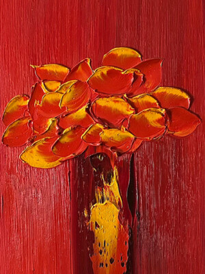 JP66O5 - 36x12 inches - 90x30 cm peinture monochrome rouge orangé JalinePol, Artiste peintre à Lyon - Leur regard m'éblouit