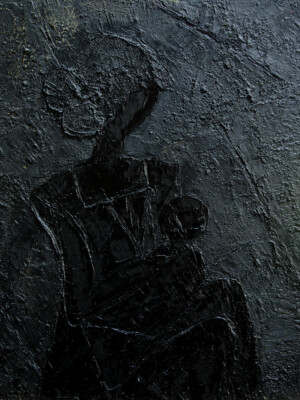 JP6726 - 39x32 inches - 100x81 cm peinture femme enfant - monochrome noir JalinePol, Artiste peintre à Lyon - L'amour d'une mère