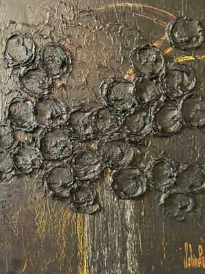 JP6882 - 24x24 inches - 60x60 cm peinture monochrome JalinePol, Artiste peintre à Lyon - Un rayon d'or à l'horizon