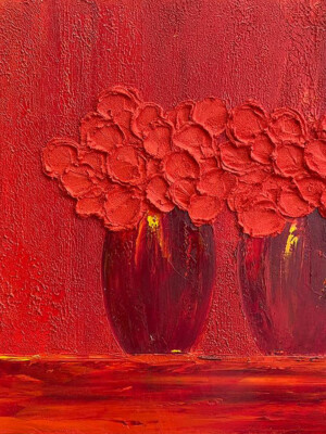 JP6974 - 39x32 inches - 100x81 cm peinture 2 vases de fleur - monochrome JalinePol, Artiste peintre à Lyon - Le jour sourit aux fleurs qu'il a fait naître