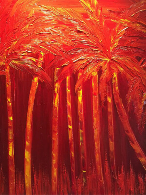 JPH048 - 48x30 inches - 116x89 cm peinture palmier - monochrome JalinePol, Artiste peintre à Lyon - Passion sous les tropiques