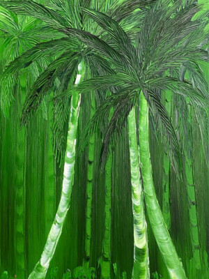 JPHG007 - 36x18-inc - 90x50 cm peinture palmier - monochrome JalinePol, Artiste peintre à Lyon - Musique de l'été